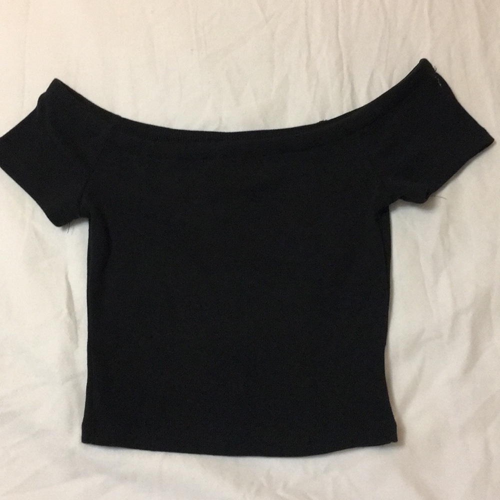 Black off the shoulder crop top.